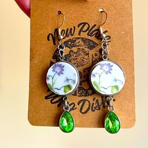 New Broken China plate floral earrings